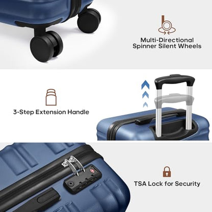 7 Piece Luggage Sets with Premium YKK Zipper, 20/24/28in PC Hardside Suitcase With Spinner Wheels, Luggage Airline Approved, Durable Suitcase Sets with TSA Locks for Travel - color: Navy Blue, size: 7 piece set (20/24/28inch)