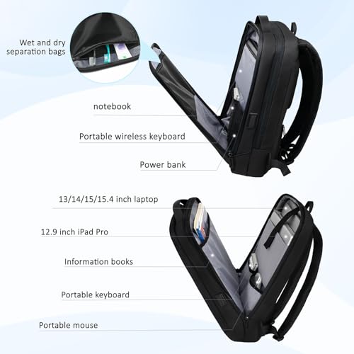 Slim Laptop Backpack for Men, Business Backpack with Charging Port, Tech Backpack for 15.6 inch Laptop for Work (black semi-hard shell)