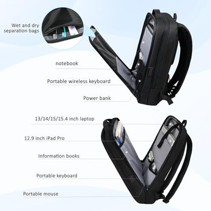 Slim Laptop Backpack for Men, Business Backpack with Charging Port, Tech Backpack for 15.6 inch Laptop for Work (black semi-hard shell)