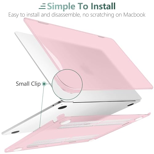 MEEgoodo for MacBook Air M5/M4/M3/M2 13 inch Case 2026-2022, Fit Model A3449/A3240/A3113/A2681, Glossy Case for MacBook Air 13.6 inch with TPU Keyboard & Webcam Cover & OTG Adapter, Fresh Pink - color: Fresh Pink