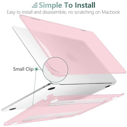 MEEgoodo for MacBook Air M5/M4/M3/M2 13 inch Case 2026-2022, Fit Model A3449/A3240/A3113/A2681, Glossy Case for MacBook Air 13.6 inch with TPU Keyboard & Webcam Cover & OTG Adapter, Fresh Pink - color: Fresh Pink