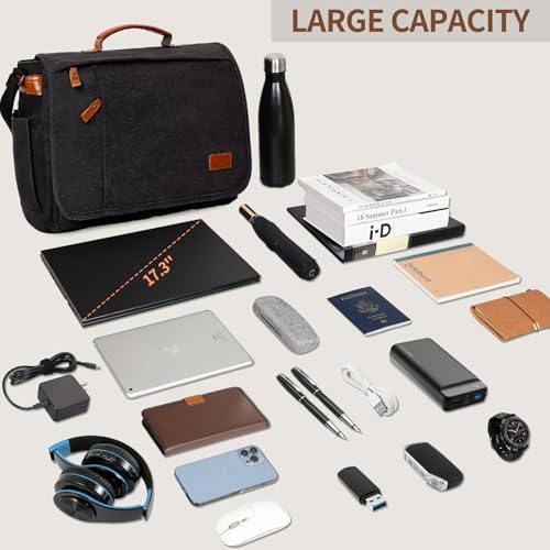 ESTARER Messenger Bag 17.3 Inch, Mens Computer Bag for Teacher/College/Work/Travel, Water-resistant Canvas Laptop Bag Satchel Briefcase, Dark Grey - color: 17.3” Dark Grey