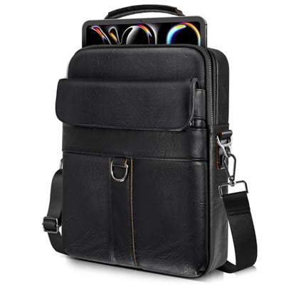 13 Inch Laptop Shoulder Bag Leather Carrying Case for Macbook Air 13" M5 M4 M3 M2 A3420 A3113 A2681/ MacBook Neo 13 A18 Pro - color: Black
