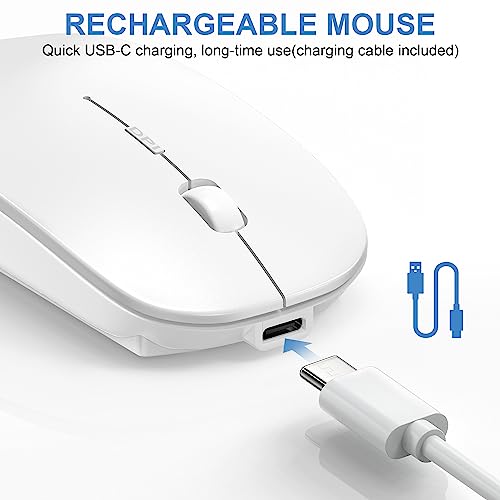 Bluetooth Wireless Mouse for MacBook Air Mac Pro Laptop Computer iPad Pad PC Laser Optical Rechargeable Mini Slim Silent Mouse Widely Used Desktop Hp iMac (White) - color: White