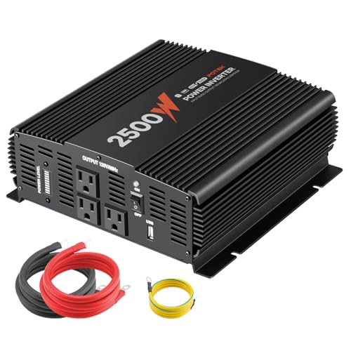 Potek 2500W Modified Sine Wave Inverter with 3 AC outlets and 1 USB Port - size: MA2500-S