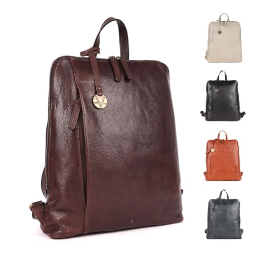 12.5 Inch Genuine Leather Backpack For Women & Men, Brown | Brown Leather Bookbag Purse With Adjustable Shoulder Strap, YKK Zipper & Mobile Pockets, Small Travel Bag, Unisex Bag - color: Brown
