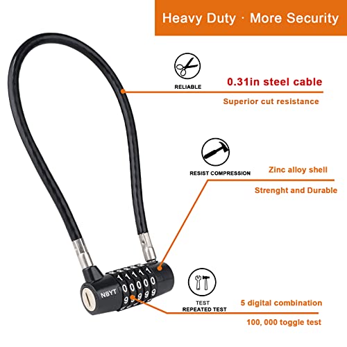 5-Digit Long Cable Locks with Combination Padlock,15" Length 5/16" Diameter,gate Locks for Outdoor Wooden Metal Backyard Fence,Reset Code,for Cabinet Door Handles, Bikes, Schools, Sheds, ski - size: 15" Cable (5/16" Diameter)