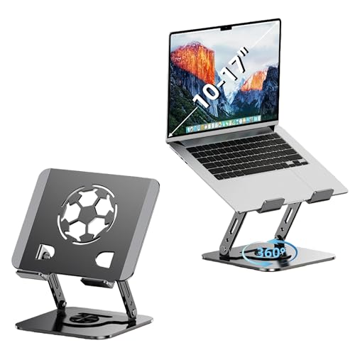 Laptop Stand for Desk, Adjustable Metal Foldable Laptop Riser with 360° Rotation & Football Vent Pattern, Ergonomic Computer Notebook Holder for MacBook Air Pro, Dell XPS, HP 10-17.3", Gray - color: E. Soccer Cutout - Gray, size: Soccer Cutout - Gray