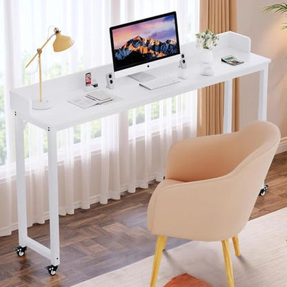 Clevich Overbed Table with Wheels, 16" D x 71" W x 41" H Mobile Bed Desk | Queen Full Size Mobile Computer Desk with eavy Duty Metal Leg, Standing Laptop Cart, for Bedroom, Living Room - color: White