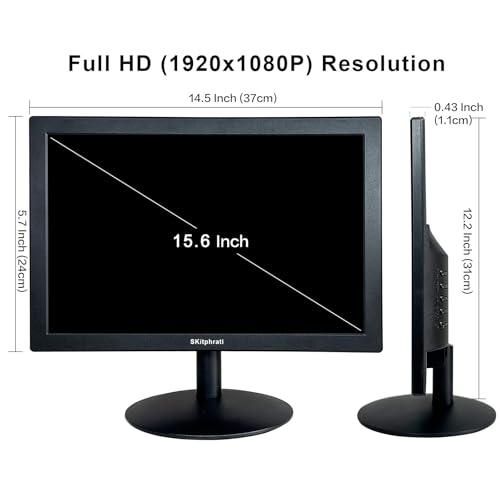 SKitphrati 15.6 Inch Small PC Monitor, FHD VA 1080P Desktop Display with 1920x1080 99% sRGB HDMI VGA Ports, 2 Hole Mounting, LED Monitor for PC, Laptop and Computer, Black
