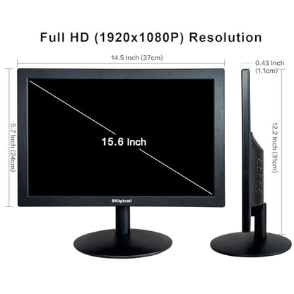 SKitphrati 15.6 Inch Small PC Monitor, FHD VA 1080P Desktop Display with 1920x1080 99% sRGB HDMI VGA Ports, 2 Hole Mounting, LED Monitor for PC, Laptop and Computer, Black