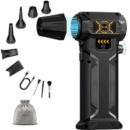Compressed Air Duster, Electric Air Duster with Upgraded 6 Nozzles, 130000RPM Rechargeable Air Duster, LED Light & Adjustable Speed, Turbo Air Blower for PC, Electronics & Car Cleaning (FE-J35)