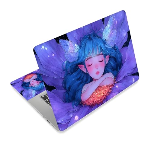 Universal Laptop Skin Sticker Decal,15.6 Inch Laptop Vinyl Cover for 13" 14" 15.6" Laptop,Scratch-Resistant Waterproof Protector Wrap,Reusable with Wrist Pads,Blue Hair Flower Fairy - color: Blue Hair Flower Fairy