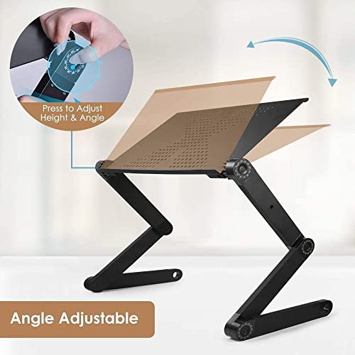 2020 New Laptop Table, Adjustable Laptop Stand with Large Cooling Fan & Mouse Pad, Foldable Book Stand Notebook Holder for Bed Couch Sofa Office