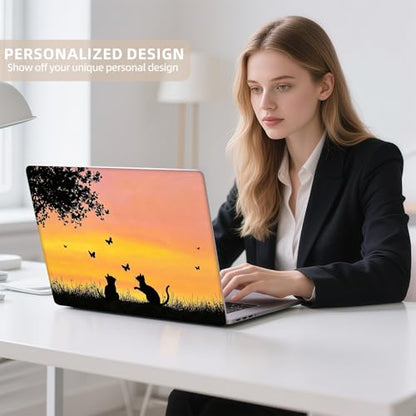 Universal Laptop Skin Sticker for 12/13/14/15.6 Inch Laptops, Reusable Vinyl Laptop Decal Cover, Waterproof Scratch Resistant Notebook Skin with 2 Wrist Pads,Two Cats Butterflies - color: Two Cats Butterflies