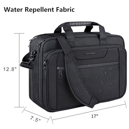 KROSER Laptop Bag Expandable Briefcase Messenger Bag 17.3 Inch Black | Water-Repellent, Shoulder Messenger Bag, Computer Bag, Travel/Business, Men/Women