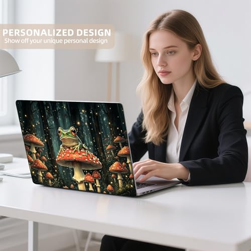 Universal Laptop Skin Sticker for 12/13/14/15.6 Inch Laptops, Reusable Vinyl Laptop Decal Cover, Waterproof Scratch Resistant Notebook Skin with 2 Wrist Pads,Frog Mushroom Forest - color: Frog Mushroom Forest