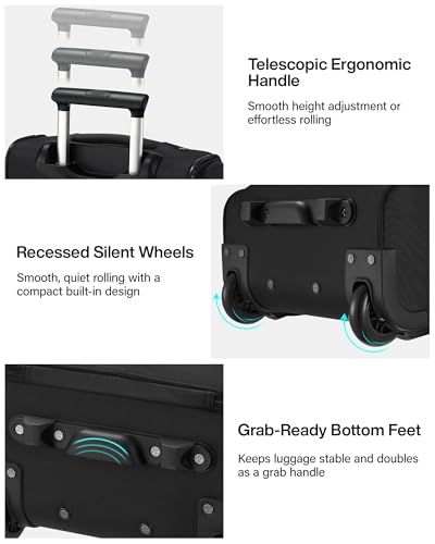 Hanke Underseat Carry On Luggage with Wheels, 17 Inch Rolling Bag, Black | Fits 15.6 Inch Laptop, Shoe Bag Included, Small Suitcase, Softside, Trolley Sleeve, Water-Resistant, 30L Personal Item - color: Black, size: 17 Inch Underseat Plus
