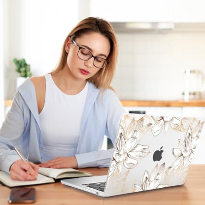 Teryeefi for MacBook Air 13 inch Case M1 2021 2020 2019 2018 Release (A2337 A2179 A1932 Retina Display with Touch ID), Plastic Hard Shell Case & Keyboard Cover & Screen Protector, W-Gold Flower Line - color: W-Gold Flower Line