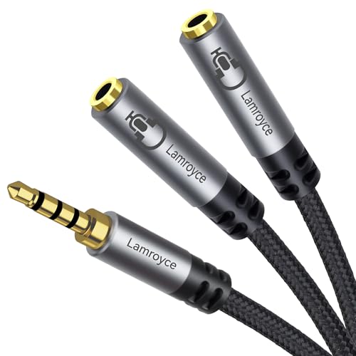 Dual 3.5mm Headphone Splitter with Microphone, 1/8 inch 3.5mm 4-Pole TRRS Male to Dual TRRS Female Audio Mic Y Splitter Cable (1Feet) for Gaming Headsets, Online Chat, Sharing Audio on PC,Laptop,Phone - color: 3.5mm TRRS 1 Male to 2 Female Splitter, size: