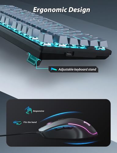 Mechanical Gaming Keyboard and Mouse, LED Backlit 98-Key Floating Keycap & 4 DPI RGB Gaming Mouse with Mouse Pad, Full Anti-Ghost Light Up Wired Computer Keyboards for MAC PC Gamer Accessories, Gray - color: Gray