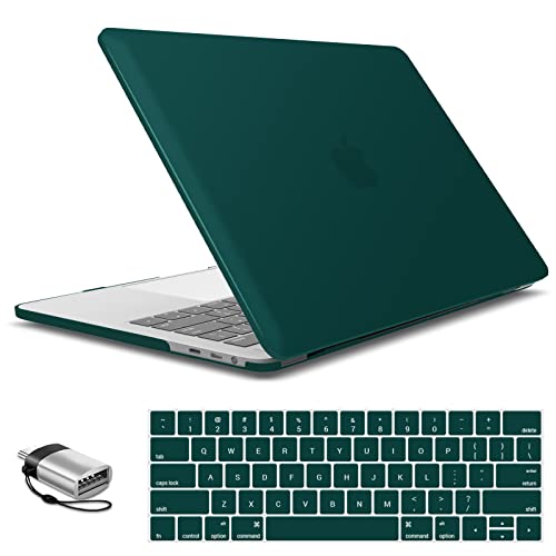 IBENZER Compatible with MacBook Pro 15 Inch Case 2019 2018 2017 2016 A1990 A1707, Hard Shell Case with Keyboard Cover & Type C Adapter for Mac Pro 15 Touch Bar, Quetzal Green, T15-QUGN+1TC - color: Quetzal Green, size: For Macbook Pro 15" with Touch Bar A