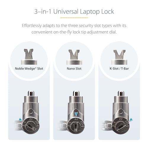 StarTech Universal Laptop Lock, 6.6ft, TAA, Keyed Locking Cable (2m) | Security Cable For Notebooks Compatible With Noble Wedge/Nano/K-Slot, Cut-Resistant Carbon Steel Cable - size: Adjustable, style: Unique Keyed