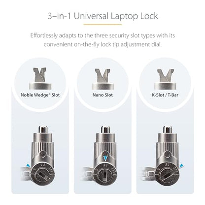 StarTech Universal Laptop Lock, 6.6ft, TAA, Keyed Locking Cable (2m) | Security Cable For Notebooks Compatible With Noble Wedge/Nano/K-Slot, Cut-Resistant Carbon Steel Cable - size: Adjustable, style: Unique Keyed