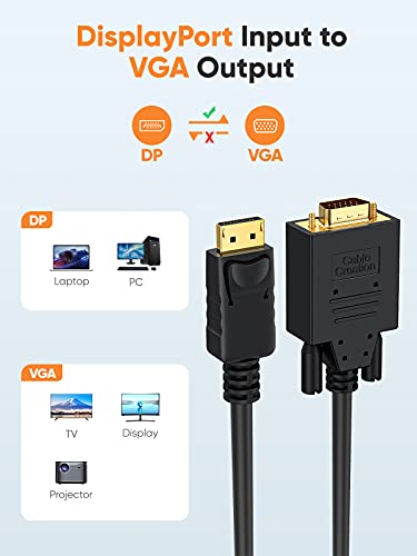 CableCreation Displayport to VGA Cable 6FT, Displayport to VGA Adapter Gold Plated 1080P@60Hz, Standard DP Male to VGA Male Cable, Compatible with Laptop, PC, TV, Projector, Black - size: 6FT-ABS