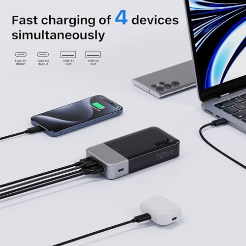 JUOVI Portable Charger 65W Power Bank 20000mAh Compact USB C Laptop Power Bank Fast Charging Battery Pack for Laptop MacBook Dell XPS iPad Tablet Steam Deck iPhone 17/16/15/14 Series Samsung and More - color: Black