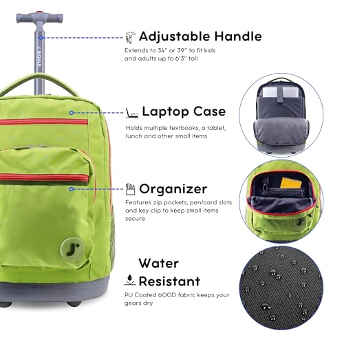 J World Sundance Laptop Rolling Backpack for Girls Boys. Roller Bookbag with Wheels, 20 Inch, Celery - color: Celery