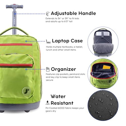 J World Sundance Laptop Rolling Backpack for Girls Boys. Roller Bookbag with Wheels, 20 Inch, Celery - color: Celery