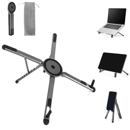 3-in-1 Portable Laptop Stand, Aluminum Alloy Foldable & Adjustable Travel Laptop Desktop Riser Stand Holder with Magnetic Metal Ring & Storage Bag Suitable for Mobile Phones Tablets Computer