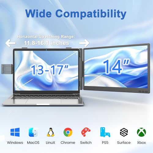 KEFEYA Laptop Screen Extender, 14" FHD 1080P IPS Dual Laptop Monitor Extender, Portable Monitor Plug & Play USB-C/HDMI/USB-A for 13"-17" Laptops, Work with Windows/MacBook/Switch/PS5 - size: Dual-14"