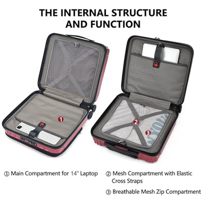 TydeCkare 16" Carry on Luggage with 2 Laptop Compartments, Lightweight Hardshell ABS+PC Suitcase with Dual Control TSA Lock, with YKK Zipper, 4 Spinner Silent Wheels, for Business Travel, Wine Red - color: Wine Red