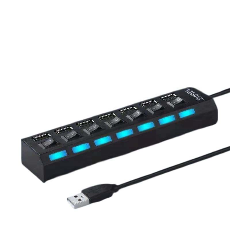 1-Pcs 7-Port USB Hub 3.0,USB Hub Splitter with Individual On/Off Switches and Lights Compatible with Laptop,PC,Flash Drive,Mobile HDD