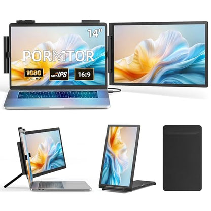Laptop Screen Extender, 14" FHD 1080P IPS Laptop Monitor Extender with USB C/HDMI Port, Plug and Play Screen Portable Extended Monitor for 14"-15.6" Laptops - size: 14" Dual