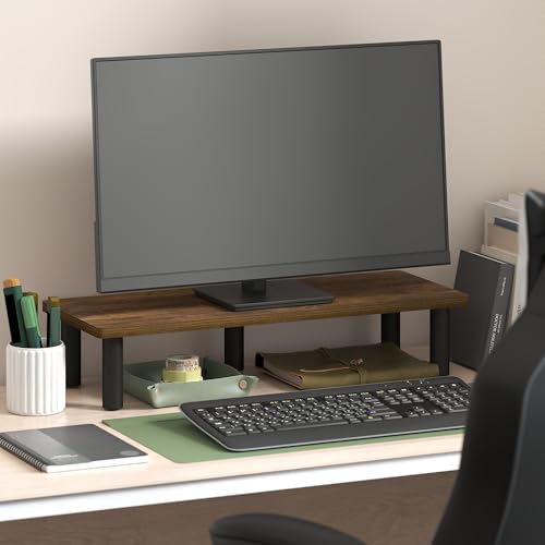 Furinno Turn-N-Tube Monitor Stand Riser, 23.6" Wide Rectangle Monitor Riser, Laptop Stand for Desk, Office Desk Accessories, Desktop Organizers and Accessories, Toolless Assembly, Amber Pine - color: Amber Pine/Black, size: Rectangle