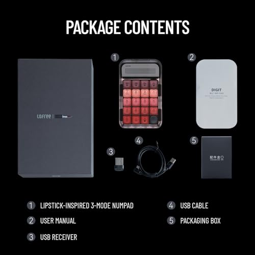 LOFREE Lipstick-Style Tri-Mode Wireless Mechanical Numpad with 4-Level Adjustable Backlight, Hot-Swappable, Rechargeable Wireless Numpad with Bluetooth /2.4G Wireless/USB-C Wired Connection