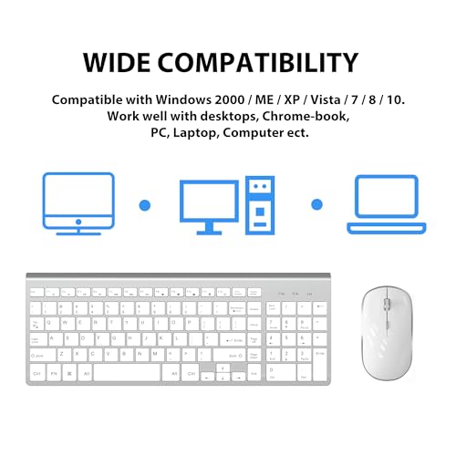 Wireless Keyboard Mouse, JOYACCES 2.4G Compact and Ultra Slim Wireless Keyboard and Mouse for Windows, Computer, Desktop, PC, Laptop-Sliver - color: silver white