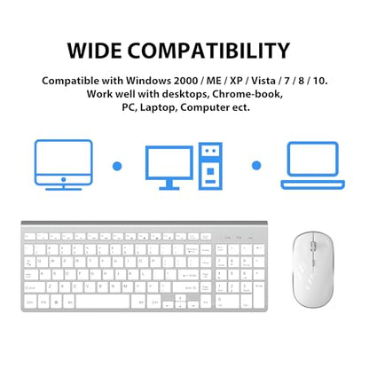 Wireless Keyboard Mouse, JOYACCES 2.4G Compact and Ultra Slim Wireless Keyboard and Mouse for Windows, Computer, Desktop, PC, Laptop-Sliver - color: silver white