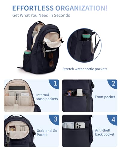 ECOHUB Travel Backpack for Women, 17.3 inch Suspended Laptop Backpack, Fashion Water-Resistant 28L Personal Item Bag with 12 Pockets for Causal, Work, Blue - color: Blue