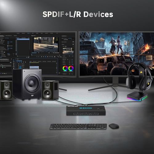 4K@60Hz HDMI 2.0 KVM Switch 4x1 for 4PC Share 2 Displays and 4 USB 3.0 Ports SPDIF L/R Audio,Copy/Extended Mod compatibile with Windows, Unix and Mac OS X