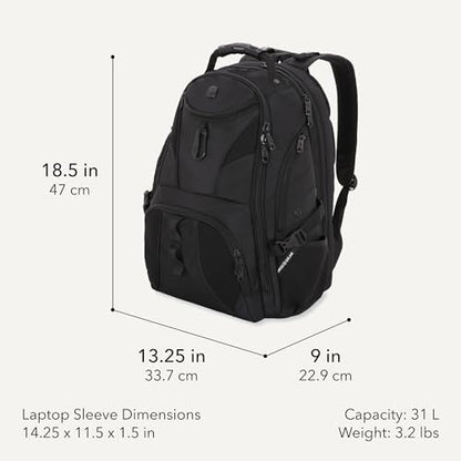 SWISSGEAR 1900 ScanSmart Laptop Backpack, Fits Most 17-Inch Laptops, TSA-Friendly Lay-Flat Design, RFID Protection, and Tablet Pocket, Black, 31L, 18.5-Inch - color: Black/Black