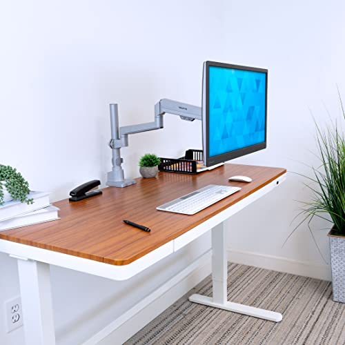 Mount-It! Single Monitor Desk Mount – Pole Mounted Gas Spring Arm, Full Motion Height Adjustable Monitor Stand with C-Clamp or Grommet Base, Fits 19–32 Inch Screens, Silver