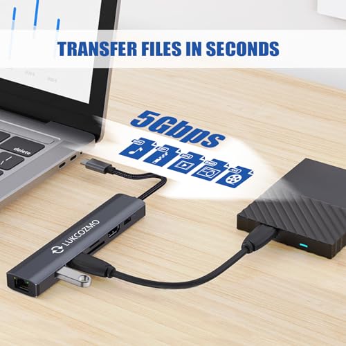 7-in-1 USB C Hub Docking Station with 4K HDMI Port & Ethernet | 4K HDMI 1G Gigabit Ethernet 100W PD Charging 2 USB 3.0 Ports SD/TF Card Reader, for MacBook/Dell/HP/Surface/Lenovo/Steam Deck - color: Dark gray