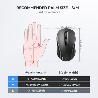TECKNET Bluetooth Mouse (BT 5.0/3.0+2.4Ghz), 6-Level 4000 DPI Wireless Mice for Laptop, 2-in-1 Ergonomic Computer Portable PC Mouse, Silent Mouse with USB Receiver for Windows/Mac/PC/Notebook - color: Black