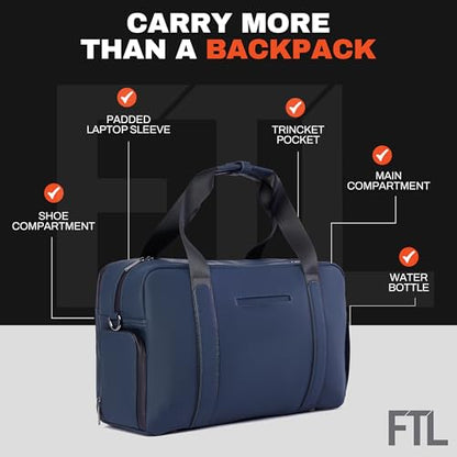 The FTL Lite Mens Gym to Office Bag - 17L Briefcase Gym Bag Hybrid with Shoe Compartment & 16" Laptop Sleeve - Executive Daily Carry & Overnight Duffel for Athletic Business Pros - Essex Blue - color: Essex Blue, style: Lite