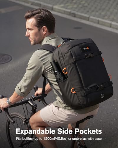 Tolaccea Travel Laptop Backpack 30L Carry On TSA Approved for Commute Trips | 100% RPET Recycled Fabric | EVA-cushioned Laptop Protection | TSA 180° Lay-flat Opening | Reinforced Stability Base Panel - color: Black