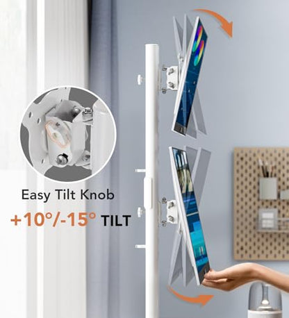 Dual Monitor Stand - Vertical Stack Screen Free-Standing Monitor Riser Fits Two 13 to 34 Inch Screen with Swivel, Tilt, Height Adjustable, Holds One (1) Screen up to 44Lbs HT05W-002 White - color: White